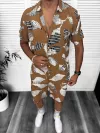 Compleu de vara camasa cu imprimeu + pantaloni maro 13277 K6